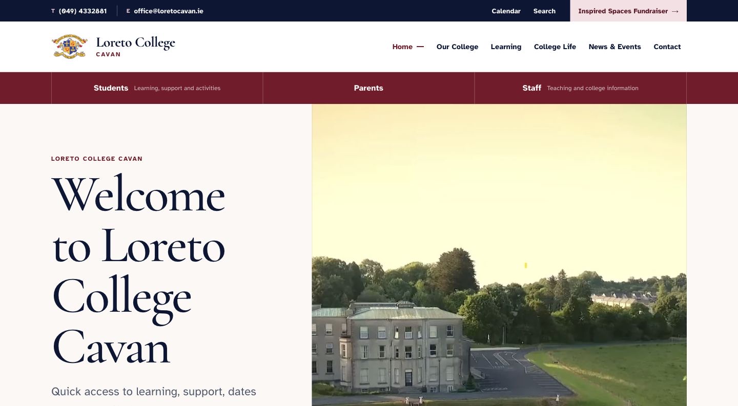Loreto College Cavan website screenshot